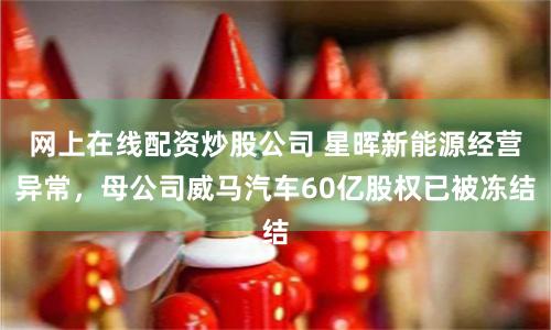 网上在线配资炒股公司 星晖新能源经营异常，母公司威马汽车60亿股权已被冻结